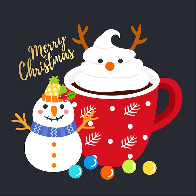 Tarjeta de felicitación de la feliz Navidad con el chocolate caliente.