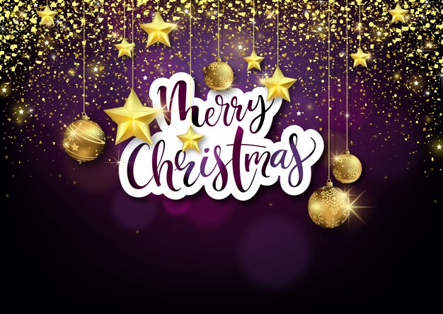 Tarjeta de felicitación de feliz Navidad con decoración dorada