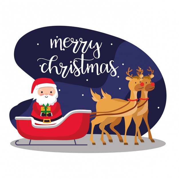 Tarjeta de felicitación de feliz Navidad con dibujos animados de santa claus