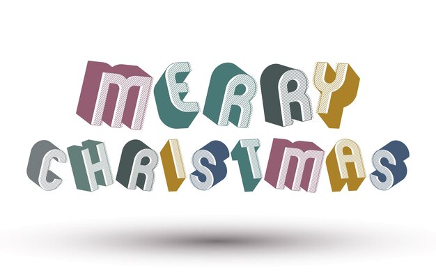 Tarjeta de felicitación de feliz Navidad con frase hecha con letras geométricas de estilo retro 3d.