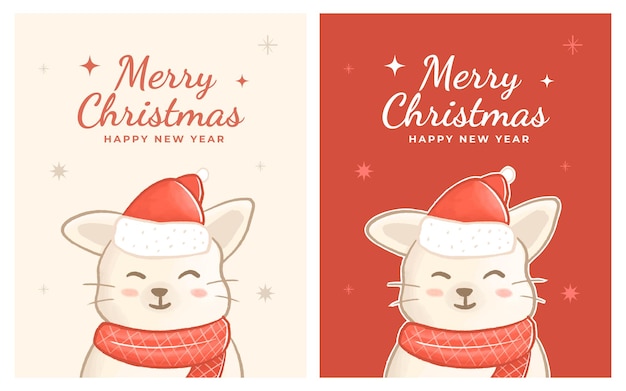 Tarjeta de felicitación de feliz navidad con ilustración de lindo gato