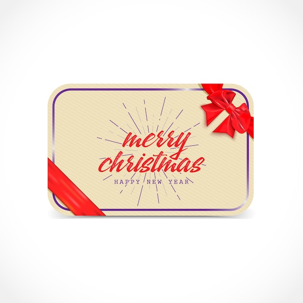 Tarjeta de felicitación de feliz Navidad con lazo y ribon Se puede utilizar para diseñar tarjetas de felicitación.