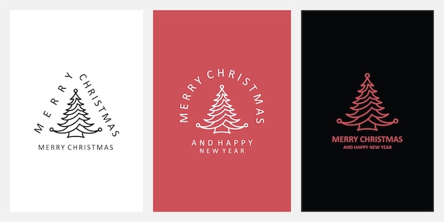 Tarjeta de felicitación de feliz Navidad con letras y árbol de Navidad