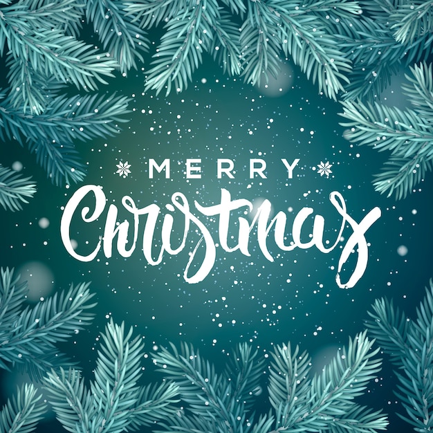 Tarjeta de felicitación de feliz Navidad con letras y decoración navideña