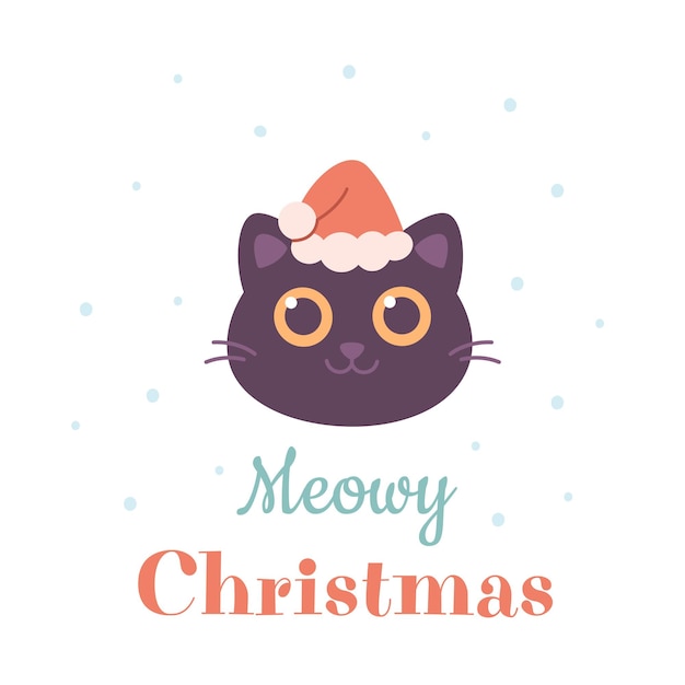 Tarjeta de felicitación de feliz Navidad con lindo gato con gorro de Papá Noel