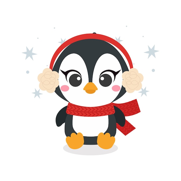 Tarjeta de felicitación de feliz navidad con lindo pingüino