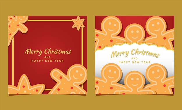 Tarjeta de felicitación de feliz navidad y próspero año nuevo con galleta de hombre de jengibre