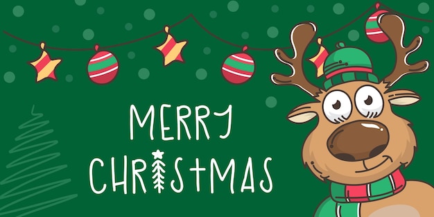 Tarjeta de felicitación de feliz Navidad y próspero año nuevo con lindos renos de dibujos animados