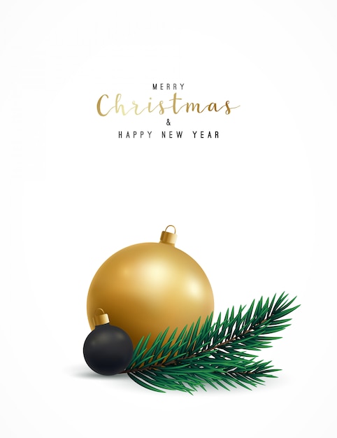 Tarjeta de felicitación de feliz Navidad con ramas de pino realistas.