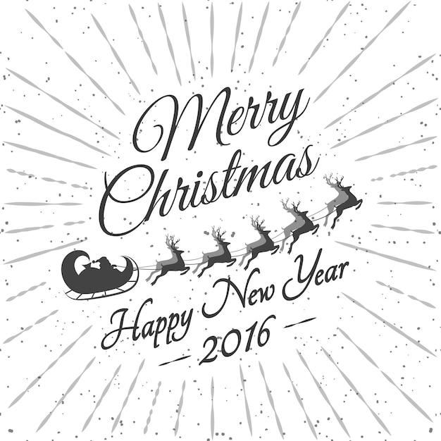 Tarjeta de felicitación de feliz Navidad con Santa Claus conduciendo en trineo y ciervos Feliz año nuevo Vector