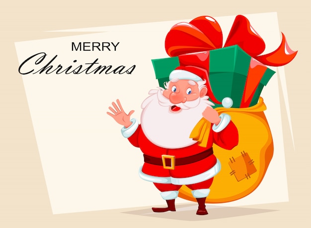 Tarjeta de felicitación feliz navidad con santa claus