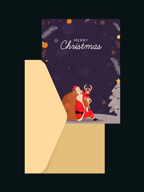 Tarjeta de felicitación de Feliz Navidad con sobre de color púrpura y beige