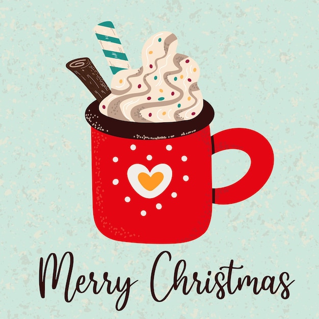 Vector tarjeta de felicitación de feliz navidad con taza