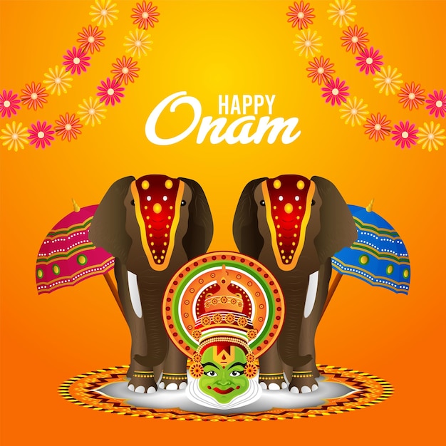 Tarjeta de felicitación feliz onam del festival del sur de la india