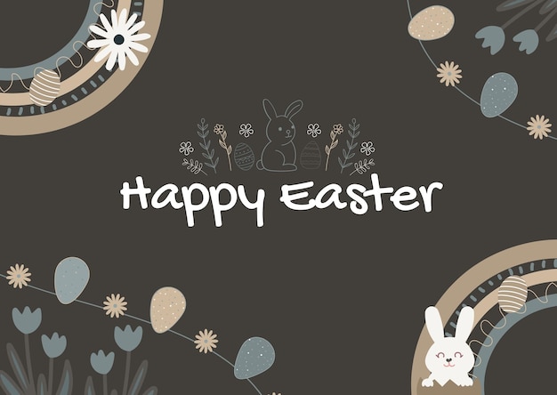 Tarjeta de felicitación Feliz Pascua diseño estético plantilla de fondo con ilustraciones vectoriales de huevos
