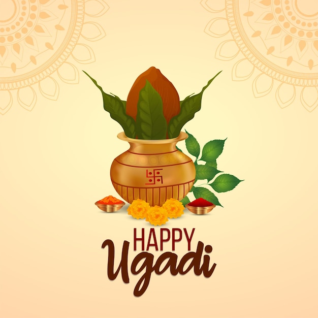 Tarjeta de felicitación feliz ugadi con kalash creativo