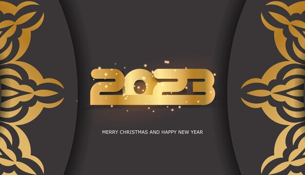 Vector tarjeta de felicitación festiva de feliz año nuevo en color negro y dorado 2023