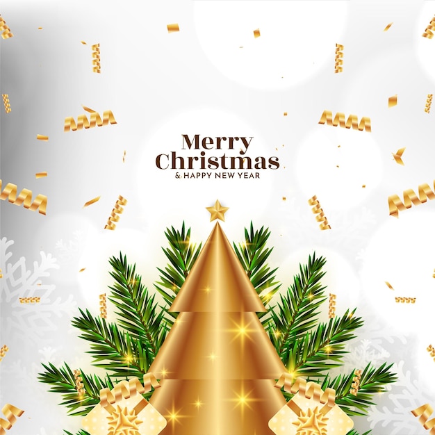 Tarjeta de felicitación del festival de feliz Navidad con confeti de cinta dorada
