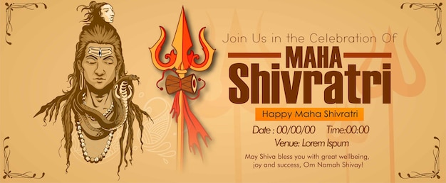 Tarjeta de felicitación para el festival hindú happy maha shivratri ilustración de lord shivaindian god of hind