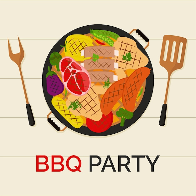 Tarjeta de felicitación de la fiesta de barbacoa del Día de la Conmemoración Comida de barbacoa de verano estadounidense Ilustración vectorial