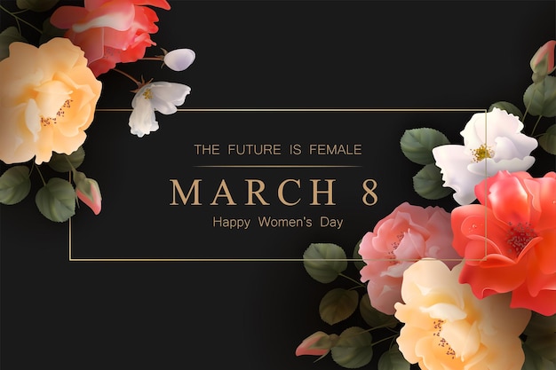 Tarjeta de felicitación floral del día de la mujer feliz