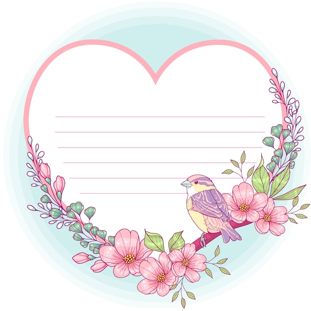 Tarjeta de felicitación floral en forma de corazón