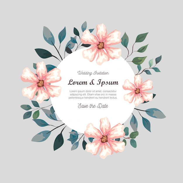 tarjeta de felicitación con flores, invitación de boda con flores, con decoración de ramas y hojas