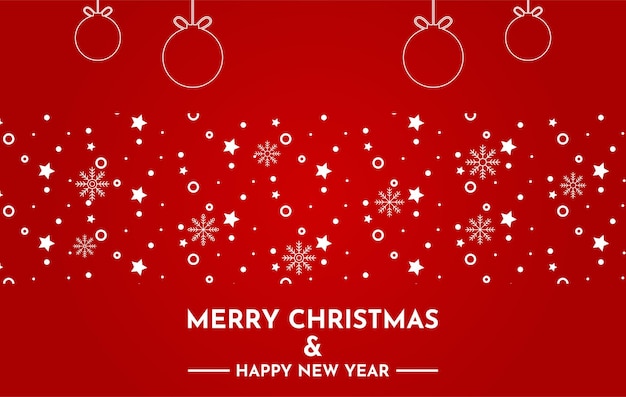 tarjeta de felicitación de fondo rojo de Navidad con copo de nieve y bola