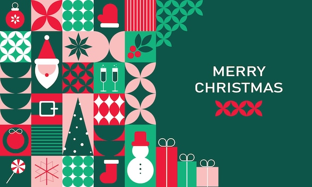 Tarjeta de felicitación geométrica de Navidad Feliz Navidad y Año Nuevo póster de mosaico abstracto moderno volante