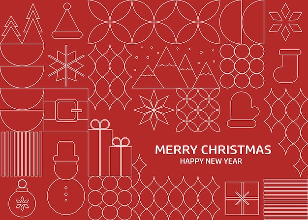 Tarjeta de felicitación geométrica de Navidad Feliz Navidad y Año Nuevo póster de mosaico moderno Vector
