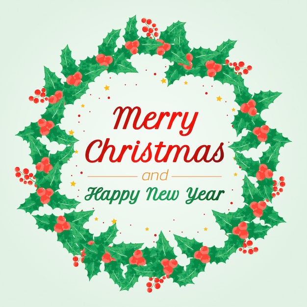 Tarjeta de felicitación de guirnalda de feliz Navidad y feliz año nuevo