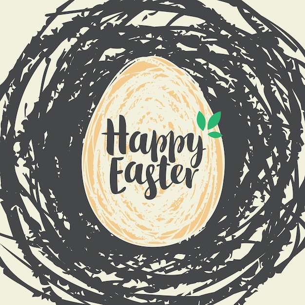 tarjeta de felicitación con huevo de Pascua en nido de pájaros