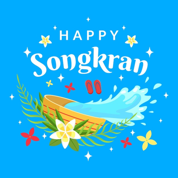 Vector tarjeta de felicitación de ilustración de songkran en diseño de estilo plano