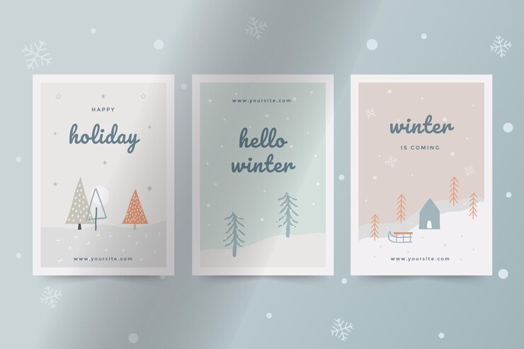 Tarjeta de felicitación imprimible del tema de las vacaciones de invierno con una linda ilustración.