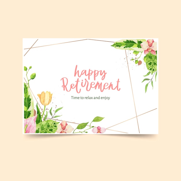 Tarjeta de felicitación de jubilación en acuarela pintada a mano