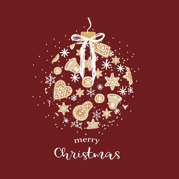 tarjeta de felicitación de juguete de Navidad de año nuevo plantilla vectorial con elementos lindos para el diseño
