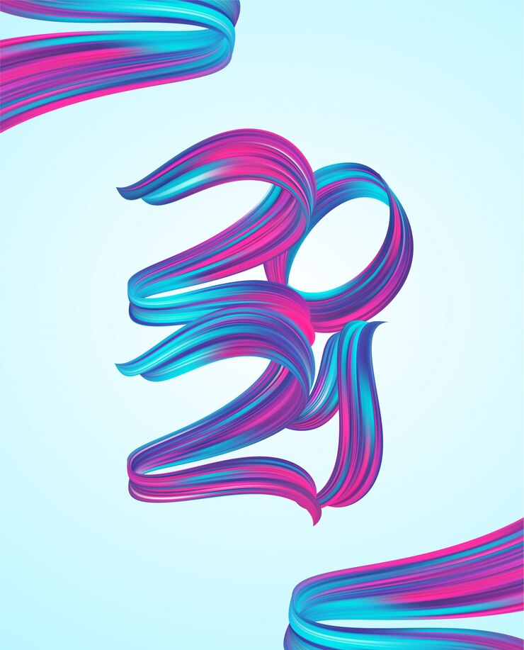 Vector tarjeta de felicitación con letras de pintura de pinceladas coloridas número caligráfico de 2021. feliz año nuevo