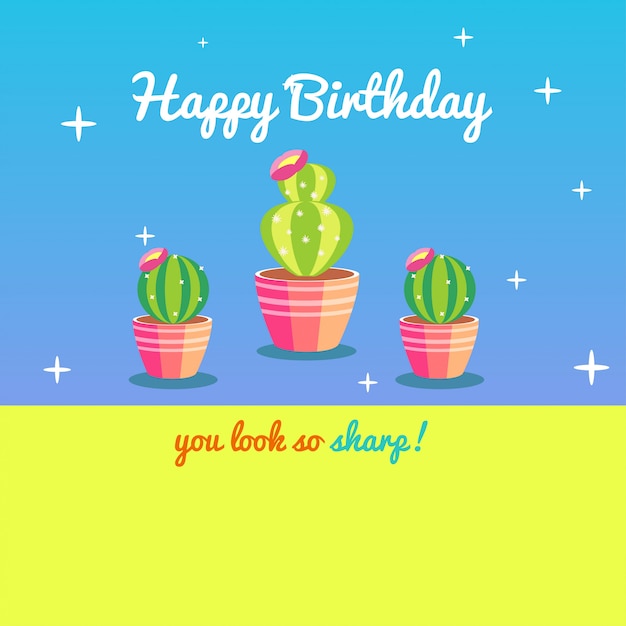Tarjeta de felicitación con linda ilustración de cactus