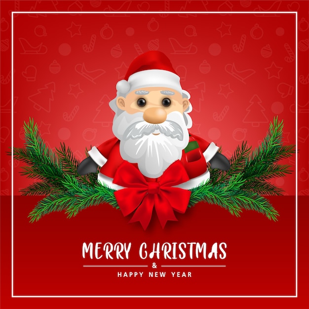 Vector tarjeta de felicitación lindo papá noel sobre fondo rojo para feliz navidad y feliz año nuevo tarjeta ilustración