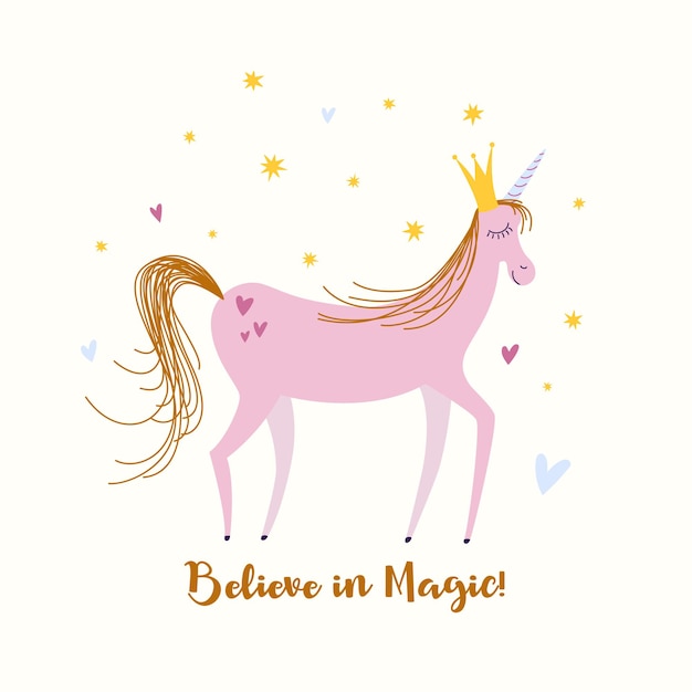 Tarjeta de felicitación con un lindo unicornio rosa fabuloso