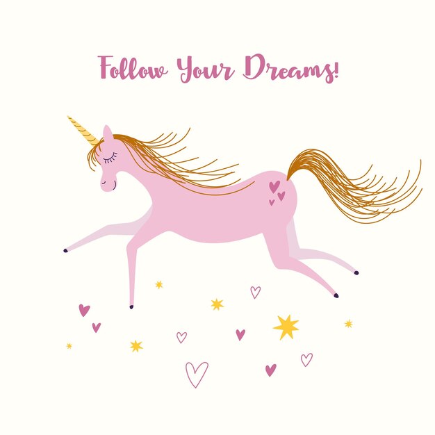 Tarjeta de felicitación con un lindo unicornio rosa fabuloso