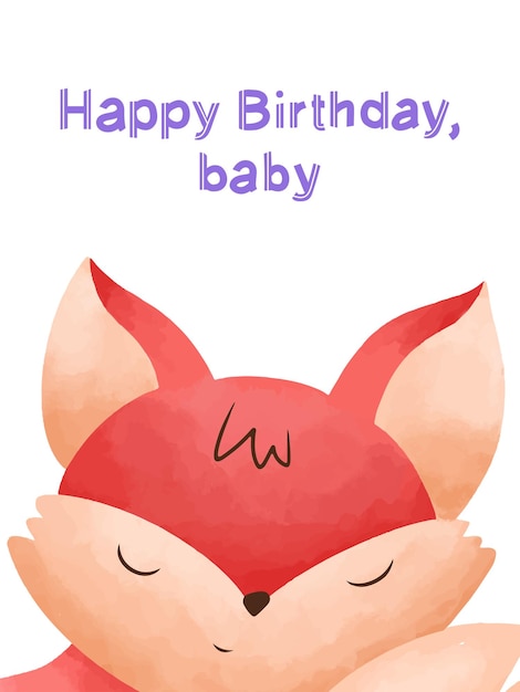 Tarjeta de felicitación con un lindo zorro dormido acurrucado Ilustración vectorial en un estilo acuarela con el