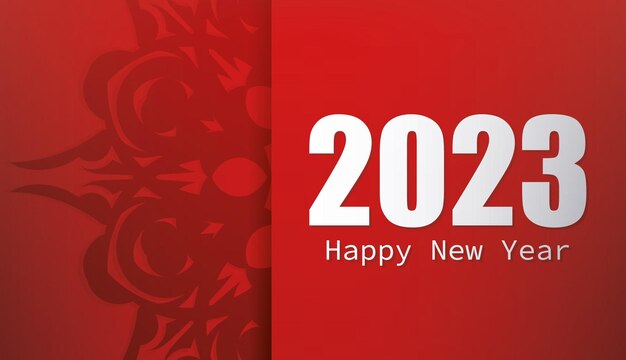 Tarjeta de felicitación lujosa roja de Año Nuevo 2023 con un hermoso adorno