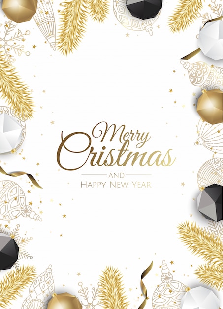 Tarjeta de felicitación de marco dorado adornos navideños
