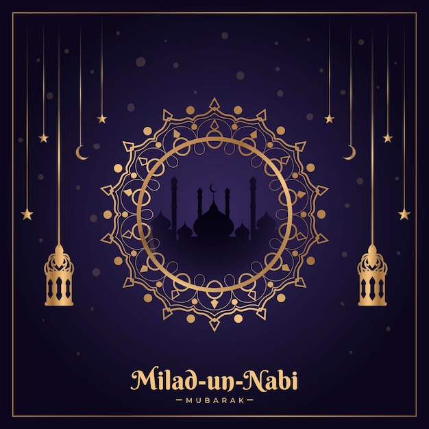 Tarjeta de felicitación milad-un-nabi diseño tradicional.