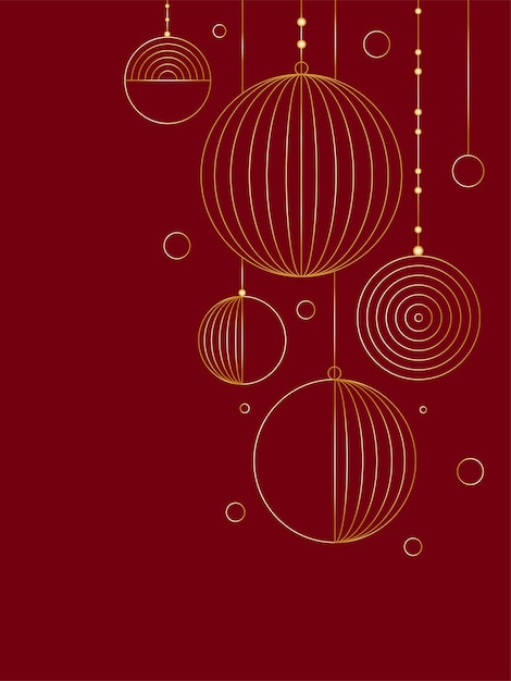 Tarjeta de felicitación de Navidad abstracta con formas geométricas adornos dorados sobre fondo rojo Navidad