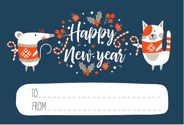 Tarjeta de felicitación de Navidad y año nuevo.