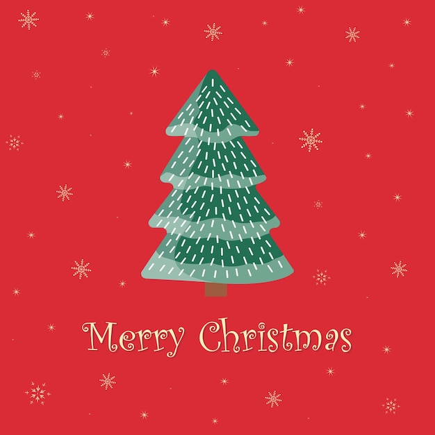 Tarjeta de felicitación de Navidad con árbol y letras Bonito fondo con copos de nieve