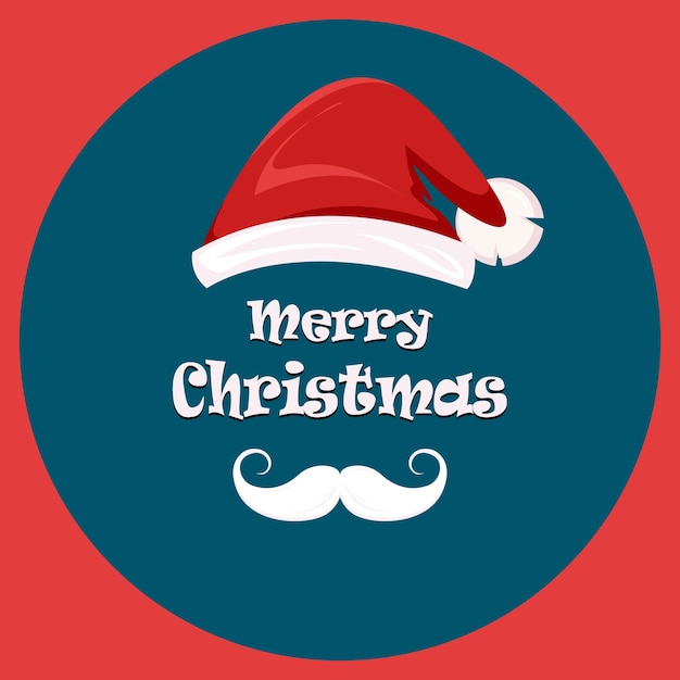 Tarjeta de felicitación de Navidad. Bigote y sombrero de Santa