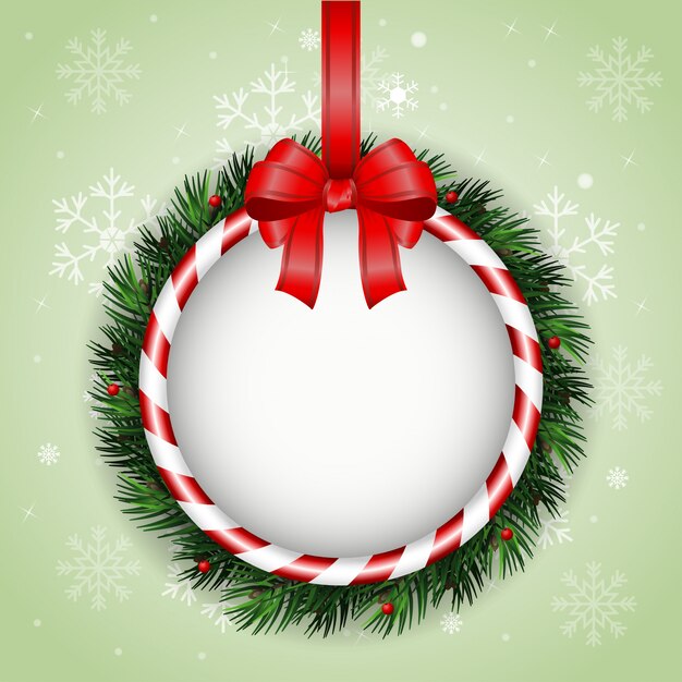 Tarjeta de felicitación de Navidad con corona de Navidad y cinta roja